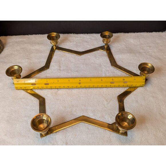 Star-Shaped Brass Candle Holder W/ 6 Arms For Taper Candles Wedding Party Decor - Picture 4 of 10